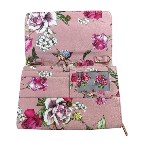 Betsey Johnson Pink Floral Bow Fold Over Clutch Purse - Picture 4 of 7